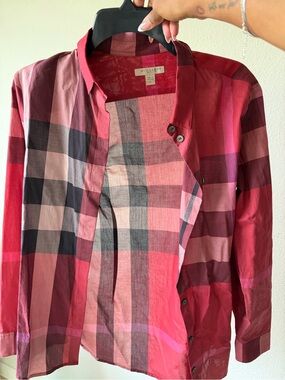 Burberry Pink and Red Plaid Cotton Shirt Jacket